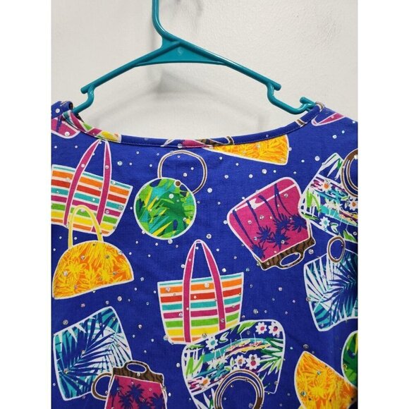 Cathy Daniels Womens Purse Print T-Shirt  Size 1X Blue Rhinestone Short Sleeve - Picture 7 of 7